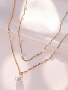 1 pieza Collar en forma de Y con diseño dorado, decorado con rhinestones y perlas artificiales, adecuado para uso diario por mujeres, regalos de , fiestas de gala (cadena hecha a mano cortada a medida, número variable de perlas)