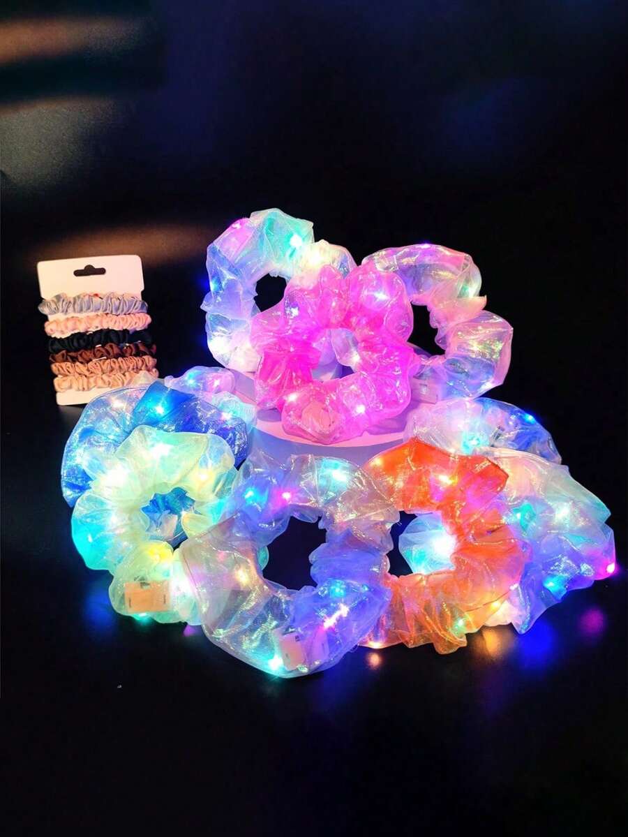 12/5 Pieces - Mermaid Led Luminous Large Tube Hair Band,Led Women's Hair Bundle - Hair Bundle, Light Up Hair Bundle, Colorful Yarn Hair Bundle Multi-Light Mode,Led Rave Hair Accessory Glow In The Dark Music Festival Rave Party Hair Accessory Give Gifts To Friends, Light Up Party Supplies, Makeup Party Thanksgiving Decoration Autumn Party Gift (Random Color)