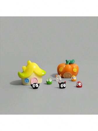 Miniature Fruit & Vegetable House, Banana House, Watermelon House, Pumpkin House, Glowing Fairy, Mini Toys, Mini Decorations, Suitable For Teenagers, Gardening Landscape DIY Decor Accessories, Small Ornaments