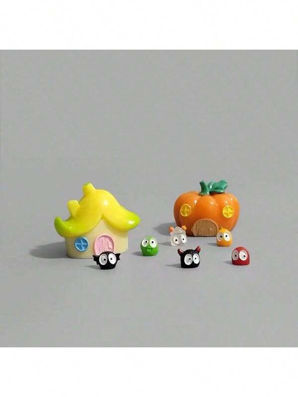 Casa en miniatura de frutas y verduras, Casa de plátano, Casa de sandía, Casa de calabaza, Hada brillante, Minijuguetes, Minidecoraciones, Adecuado para adolescentes, Accesorios de decoración DIY para paisajismo de jardinería, Pequeños adornos