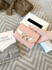 Fashion Short Wallet Hit Color Women Bowknot Hasp Purse Multiple Card Slots Front Pocket Wallets Bowknot Decor Short Wallet Cute Foldable Credit Card Holder Clutch Coin Purse With Multi Card Slots For Women Wallet Mini Wallet Purse Wallet Wristlet Wallet Coin Wallet