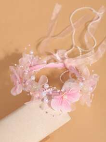 1件粉色玫瑰花波西米亚风花环，浪漫婚礼季必备，可作皇冠、头饰、头饰、头饰、发圈、发藤、夏威夷风情服饰、发饰、准新娘、情人节配饰 - 粉紅色 - 查看 4