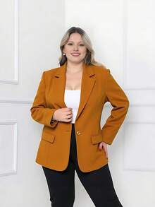 Zalla Women's Plus Size Blazer With Flap Pockets And Front Closure – Elegant Tailoring - 駝色 - 查看 2