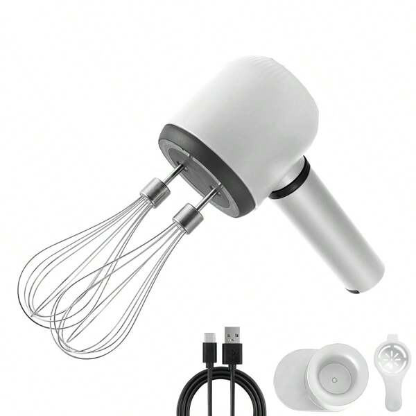 Dual-Handle Handheld Electric Mixer, USB Rechargeable Wireless Blender, Battery Capacity 1200mAh, 3-Speed Adjustable, Suitable For Coffee, Cream, Baking And Kitchen Purposes.