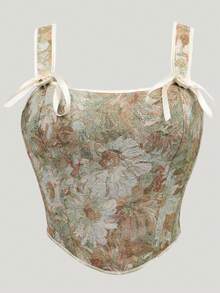 Haut court corset femme à imprimé floral sexy, mode polyvalente avec fermeture éclair latérale, serre-taille ajustable