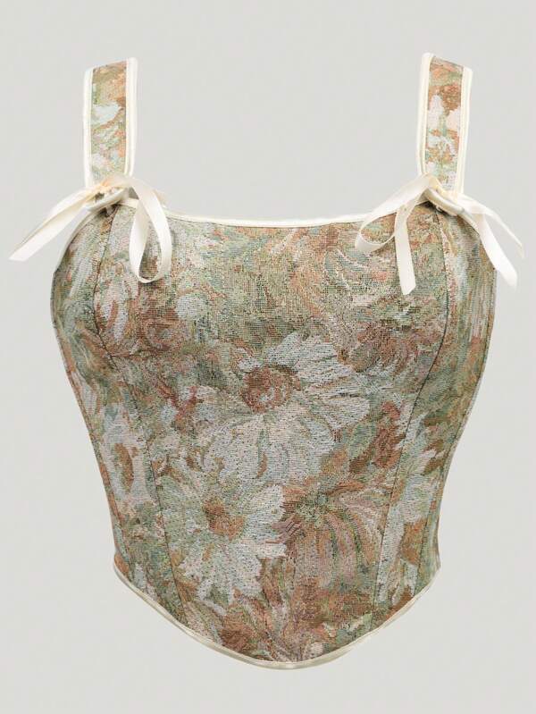 Haut court corset femme à imprimé floral sexy, mode polyvalente avec fermeture éclair latérale, serre-taille ajustable