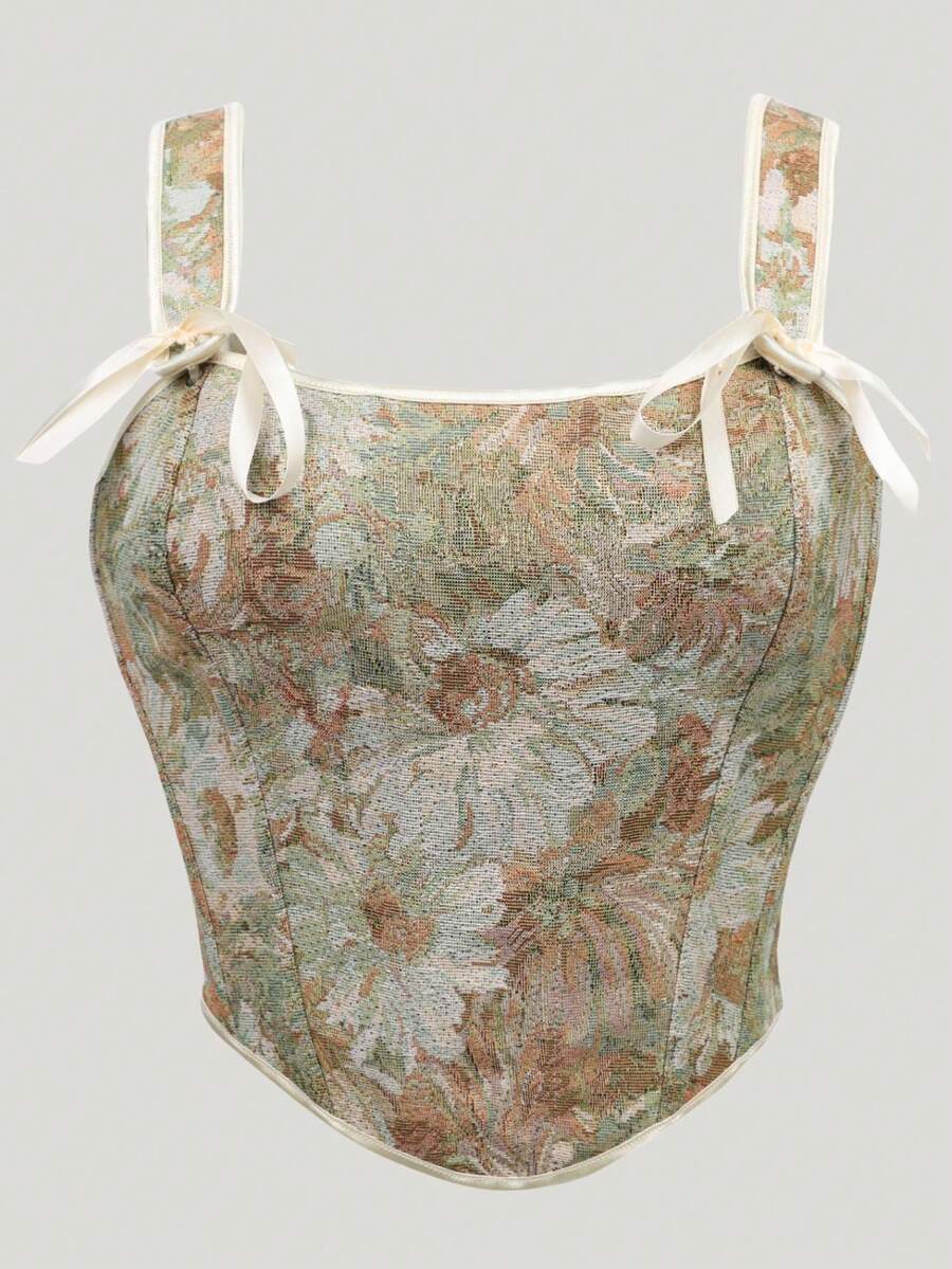 Haut court corset femme à imprimé floral sexy, mode polyvalente avec fermeture éclair latérale, serre-taille ajustable