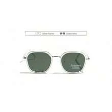 Back To School Polarized Lenses Glasses For Travel Use, Casual Glasses, Gifts For Him, Fashion Fall/Summer 2025 Geometric Frame Double Beam Design Sun Protection Glasses , Travel Accessories .Show Your Personality, Fine Material, Both Comfort And Quality, With The Magic Weapon, Unlock A Variety Of Styles! Polarized TR90  Vintage Square Flattop Sun Glasses Double Bridge Metal Eye Wears  For The Summer - Silver With Green - 查看 3