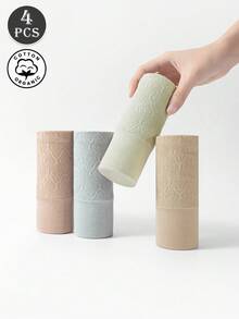 4 peças/pacote Calcinha Feminina de Cintura Alta, Design Elegante Sólido e Listrado Confortável e Amigável à Pele com Entrepernas Estendida