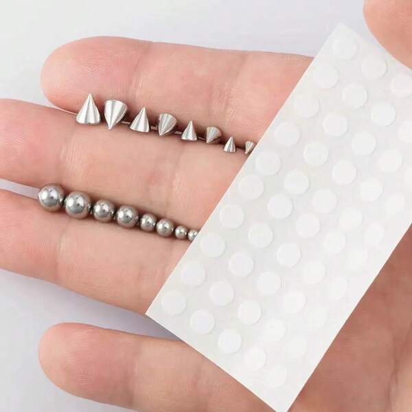 Juego de combinación de pendientes falsos de acero inoxidable con estilo punk, sin perforación, para labio, hoyuelo, diablo, en forma de cono y bola, unisex, adecuado para fiestas y uso diario