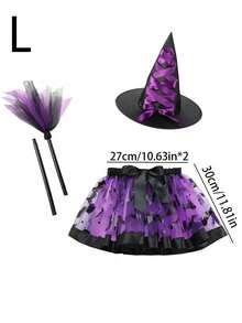 Set fustă scurtă de balet vrăjitoare pentru fete, cu pălărie și mătură, fustă scurtă cu curea elastică pentru dressing de Halloween, prințesă vrăjitoare costumată, violet negru portocaliu, articole de petrecere, decor cameră, cadouri de petrecere pentru copii - Multicolor - Vizualizare 13