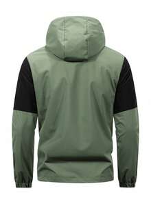 New Men's Casual Contrast Color Hoodie Jacket , Fall - Army Green - View 2