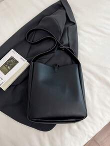 Women's Casual Crossbody Bucket Bag - Solid Color, Dual-Layer PU Material Handbag, Magnetic Closure, Adjustable Shoulder Strap Shoulder Bag - Lightweight Design, Suitable For Commuting, Leisure And Dating, Minimalist Style, Versatile Use - Multicolor - View 5