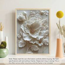 1 幅无框 2D 白色花卉油画艺术品 - 抽象花卉墙面装饰，适合客厅、浴室、办公室等 - 万圣节、圣诞节、新年礼物 - 植物主题，（可选框架）