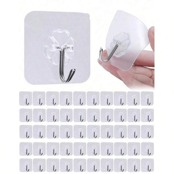 1/3/5/10 Pcs Acrylic Adhesive Wall Hooks, Multi-Functional Stainless Steel Storage Rack, Suitable For Home, Kitchen, Bathroom, Bedroom, Office - Strong Grip, No Trace, Easy To Install, For Coats, Hats, Towels, Keys And Miscellaneous Storage, Waterproof Hooks, Can Be Hung In Bathroom, Kitchen, Bathroom, Door And Wall, Practical Home Hanging Hook Accessories (Random Color & Style)