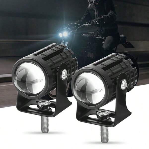 2 pièces Phare avant de moto LED blanc + jaune, mini feu de route, feu antibrouillard 12V 24V universel à double couleur avec lentille de projecteur et interrupteur. Convient pour les projecteurs auxiliaires de VTT, cyclomoteur, accessoires de moto