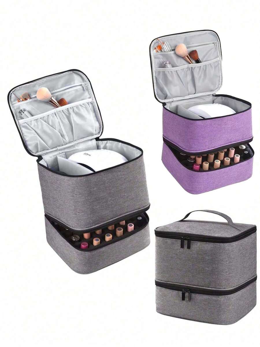 1pc Expandable Double Layer Nail Polish Bag Storage Bag, Multi-Color Large Nail Polish Storage Bag, Can Hold One Nail Art Lamp And 30 Bottles Of Nail Polish, Nail Polish Storage Bag With Nail Art Tool Storage Bag (Bag Only)Makeup Travel Toiletry Organizer Essentials Gifts Storage Zipper Accessories Nail - Multicolor - View 1