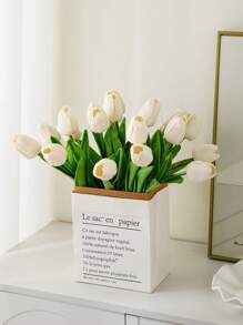 Light Yellow Exquisite Real Touch White Artificial Tulip Bouquets - For Bedroom, Living Room, Wedding, Party, Valentine's Day, Father's Day,Graduation And Mother's Day Gifts, Easter Decorations & Gifts For Girlfriends