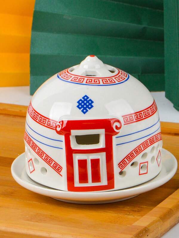 Quemador de incienso, yurta mongola de cerámica, plato quemador de incienso de aromaterapia para uso doméstico interior, con decoración de regalo, suave y fácil de limpiar