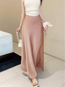 2024年夏季新款高腰修身复古缎面荷叶边鱼尾裙女 - 粉色 - 查看 3