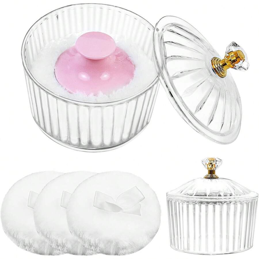 Bộ 5 hộp phấn phủ kèm bông phấn, hộp phấn phủ acrylic 3.4 inch với bông phấn lớn mềm mại, hộp phấn phủ dạng bột có thể tái sử dụng, dùng trang điểm mặt và toàn thân cho nữ, giá rẻ, quà tặng Ngày Valentine, đồ dùng giá rẻ, du lịch, đồ dùng cần thiết khi đi du lịch, trang trí phòng, quà tặng Valentine, đồ rẻ tiền, phòng ngủ, đồ 1 đô la, đồ dùng cần thiết cho kỳ nghỉ, quà tặng cho phụ nữ, phòng ngủ, Valentine, 99 xu - Trắng-1 - Xem 1