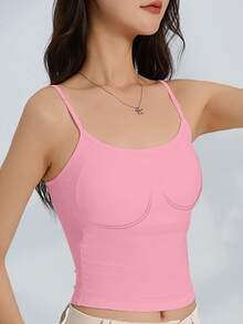 3pcs Women Solid Color Ribbed Camisole With Padded Bra, Casual Sexy Cropped Tank Top - Multicolor - View 7
