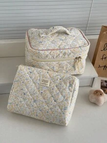 1pc/Set Floral Pattern Corduroy Makeup Bag, Multi-Functional Cosmetic Storage Pouch, Portable Zipper Makeup Organizer For Cosmetics, Skincare, Lipstick, Brushes, Hand Cream, Earphones, Coins, Keys, Small Items, Suitable For Home, Travel, Vacation, School, Makeup Bag, Toiletry Bag, Travel Essential, Cruise Essential, Dorm Essential, Bridesmaid Gift, Mother's Gift, Birthday Gift, Gift For Friends And Teachers - Yellow - View 14