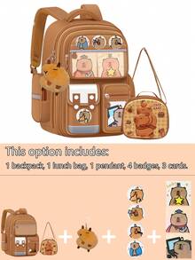 3 Pieces Set: Fashionable & Cute Capybara Themed Backpack, Large Capacity, With Lunch Box And Pencil Box, Ideal Birthday Gift, School Backpack - Brown - View 10
