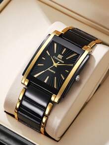 1pc Men's Fashion Business Quartz Wristwatch With Steel Band, Square Dial Casual (Does Not Include Watch Box)