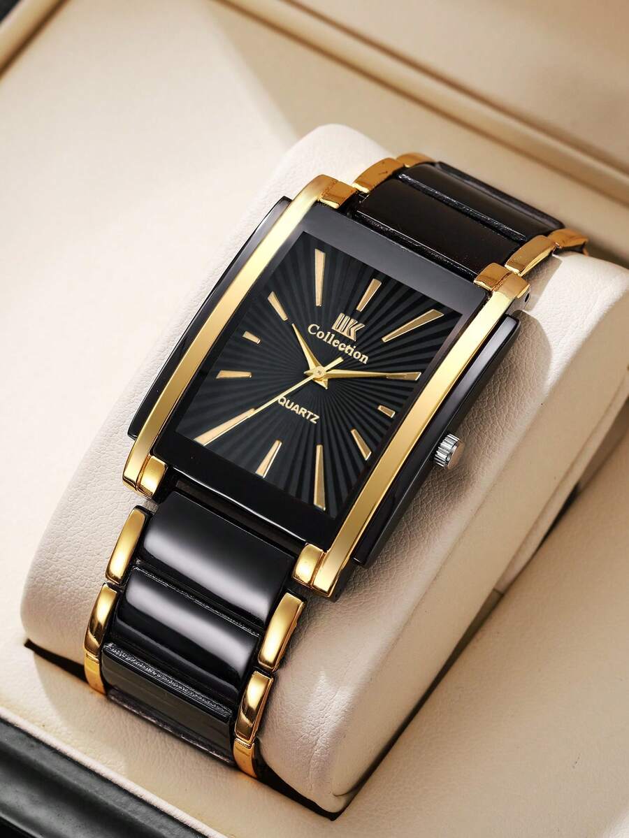 1pc Men's Fashion Business Quartz Wristwatch With Steel Band, Square Dial Casual (Does Not Include Watch Box)