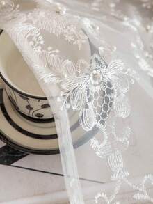 1Panel French Romantic White Pearls Embroidered Bedroom Tulle Curtains, Luxury Sheer Tulle Curtains For Living Room Villa Door Window Decor Voile Drapes - White - View 7