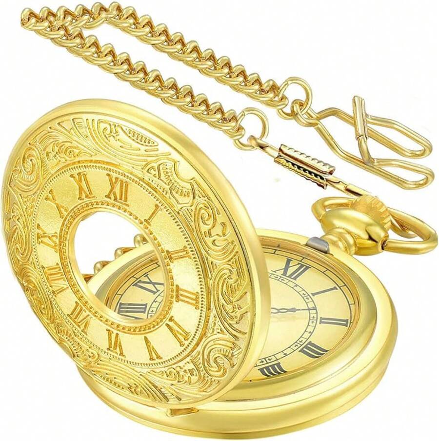 Vintage Pocket Watch Roman Numerals Scale Quartz Pocket Watches With Chain Christmas Graduation Birthday Gifts Fathers Day