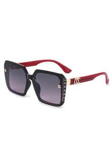 1pc Oversized Frame Women's Fashion Glasses Frameless Metal Letters Personalized Glasses Summer Vacation Travel Beach Accessories - 漸層 - 查看 4