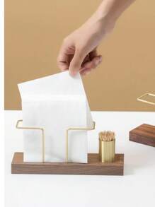 1pc/2pcs/4pcs Solid Wood Creative Vertical Tissue Holder, Napkin Holder For Kitchen Dining Table,Cafe Hotel Restaurant Desktop Napkin Holder, Simple Table Tissue Holder With Wood Base For Paper Napkins, Modern Dispenser For Home Decor