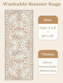 Runner Rug Hallways, 2'6x10' Washable Non Slip Kitchen Runner Rug, Long Boho Vintage Rust Hallway Stair Ultra Soft Print Floor Carpet Bedroom Bathroom Laundry Room, Home Decor - Vintage Peach/Cream - View 5