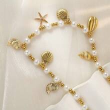 1 set d'une seule pièce composé d'un collier pendentif de style océan, de bijoux pour femmes en perles synthétiques CCB à la mode et d'une chaîne de clavicule convient à un usage quotidien et aux photos de vacances à la plage.