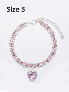 水晶心形吊坠项链，带水钻，适合猫狗，多彩公主风格宠物项圈配饰装饰，圣诞节和新年礼物，宠物三排钻石项圈带心形吊坠，可调节闪亮水钻项圈猫狗项链，适合婚礼生日派对 - 彩色 - 查看 17