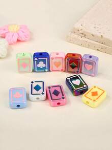 10 chiếc ngẫu nhiên phong cách mới đầy màu sắc nhỏ giọt dầu chơi bài Acrylic sơn UV lỗ trung tâm hạt phụ kiện trang sức tự làm, thích hợp cho dây đeo điện thoại, bút và trang trí - Nhiều màu - Xem 4