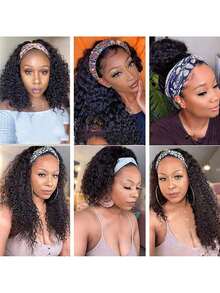 Headband Wig Human Hair Deep Wave 34 Inch Human Hair Headband Wig Glueless Curly Hair Human Hair Wigs None Lace Front Wigs Human Hair For Women Human Hair Natural Color - Natural Black - 查看 9