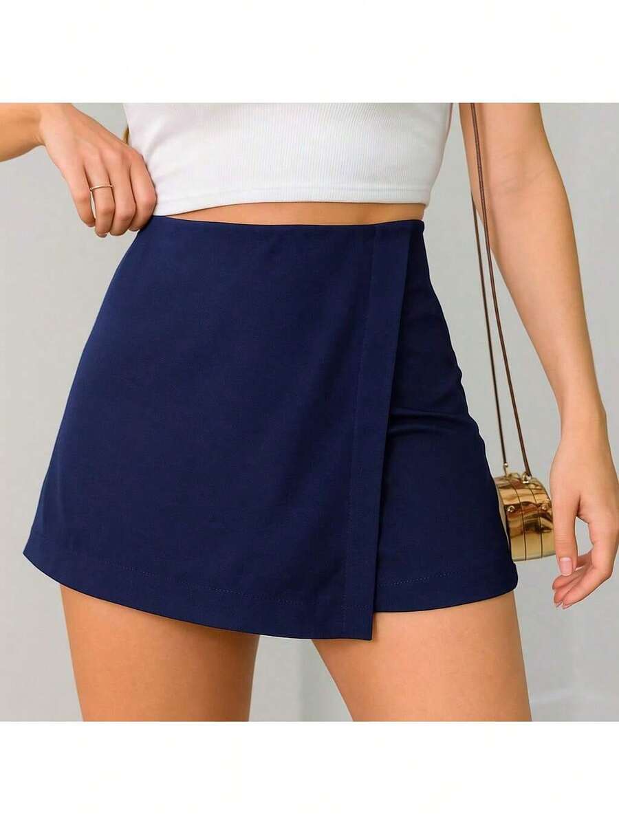 Basics Tailored Skirt Shorts With Invisible Side Zipper Inspired By The Zr Fashion Blogger Brand - Navy Blue - View 1