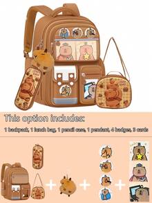 3 Pieces Set: Fashionable & Cute Capybara Themed Backpack, Large Capacity, With Lunch Box And Pencil Box, Ideal Birthday Gift, School Backpack - Brown - View 8