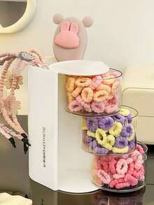 1 件儿童多层旋转收纳盒，可旋转收纳盒，用于发夹、发饰、发带、化妆海绵、珠宝、戒指，防尘收纳 - 白色 - 查看 2