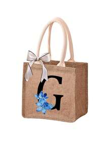 1pc Sunflower & Daisy Letter Print Linen Tote Bag, Women's Fashion Linen Shopping Bag/Handbag/Grocery Bag, Teacher's Portable Tote Bag, Ideal Shopping Tote/Lunch Bag, Great Gift For Women, Mothers, Teachers, Friends, Bridesmaids, Lovers, Students, Suitable For Dates, Birthdays, Holidays, Back To School, Vacation, Beach, Travel, Commute, Business, Students, Picnics, Camping, Supermarket, Daily Use - Khaki - View 13