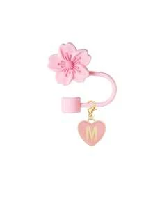 Compatible With Stanley Cup Accessories 2PCS Pink Straw Toppers For Cup Straw Cover Cap, 26 Letters To Choose From Creative Cherry Blossom Straw Cap Cap, Reusable Silicone Straw Cap, Straw Anti-Splash Dustproof Straw Cover, Portable Easy To Clean Insulation Cup Straw Cup Accessories, 10mm Thicker Large Caliber Flower Straw Cap,Glass Cup Straw Cap,Cute Cartoon Flower Straw Dust Cover - Pink - View 26