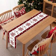 1pc/270pcs Christmas Table Runner, Black & Red Plaid Border Christmas Snowflake Design, Polyester Material, 35x181cm, Winter Christmas Home Party Gathering, Restaurant Living Room Table Centerpiece Decor, Indoor Outdoor Dining Table Center Decor, Room Decoration, Home Decor, Kitchen, Decorative Style, Kitchen Decor, Room Decor, Christmas Decoration, Living Room Decor