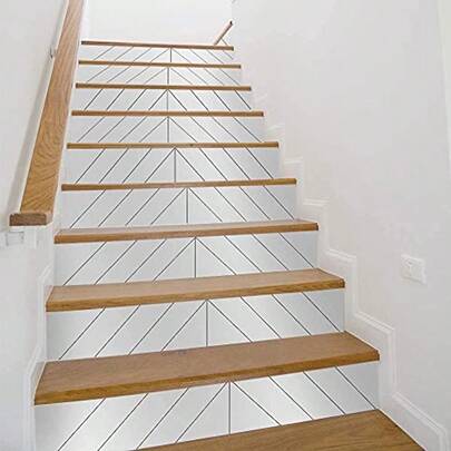 14 Strips Peel And Stick Stair Risers Stickers Self Adhesive Vinyl Stair Stickers Decals Staircase Murals Decor For Steps 39.37X7.09 Herringbone