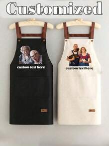 1pc Customized Family Kitchen Cooking Apron, Custom Print Apron - Personalized Cooking Apron, Custom Logo Apron, Chef Apron, Custom Name Apron, Gift For Bakers, BBQ Apron, Kitchen Apron, Modern Polyester Oil-Proof Apron, Black Kitchen Apron, Polyester Apron For Garden, Kitchen And Housework Perfect For Home, Restaurant, And Kitchen Cooking, Suitable For Mother's Day, Wedding Season, Graduation Season, Gifts For Family And Friends,Fall Decor