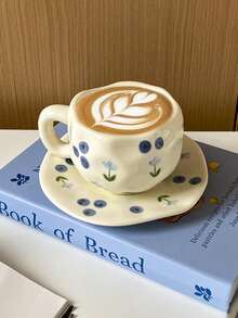 1pc Ins Style Hand-Painted Underglaze Ceramic Coffee Mug, Asymmetrical Hand-Molded Cup, Cute Fruit Pattern Coffee Mug For Home, Afternoon Tea, Milk, Juice, Beverage, Gift For Family, Friends Back To School - Multicolor - View 3