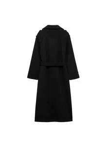 DEEKA 秋冬新款女士时尚经典双排扣风衣外套 黑色 - 黑色 - 查看 6