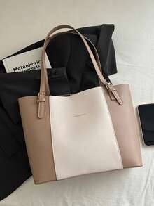 复古简约时尚女士通勤托特包，大容量单肩包，2024年新品 - 彩色 - 查看 3